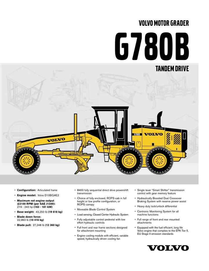 Volvo G780B machine manual cover: Volvo G780B Archived product document