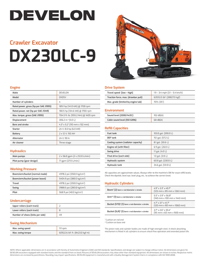 Doosan DX230LC-9 machine manual cover