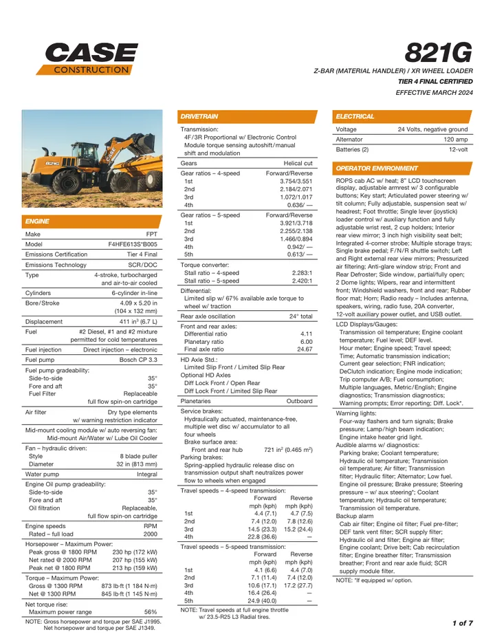 Case 821G machine manual cover: Case 821G Technical specification