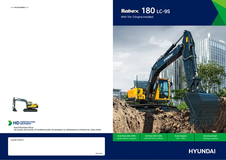 Hyundai R180LC-9S machine manual cover: Hyundai R180LC-9S Product brochure