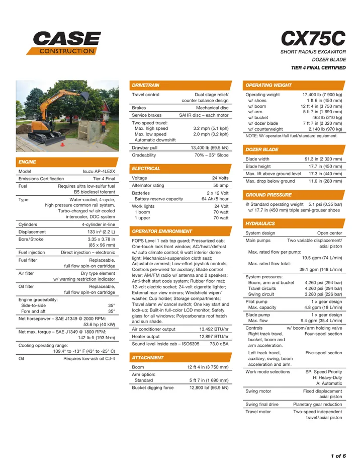 CASE CX75C SR machine manual cover