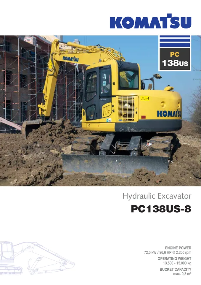 Komatsu PC138US-8 machine manual cover: komatsu-pc138us-8-891dc3cd3b8f-product-brochure