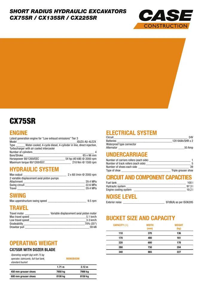 CASE CX135SR · CX225SR machine manual cover
