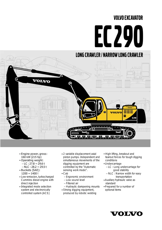 Volvo EC290 machine manual cover: Volvo EC290 Product specification