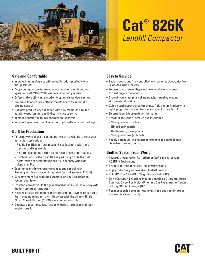 Caterpillar CAT®826K machine manual cover: caterpillar-826k-key-features-c10335752