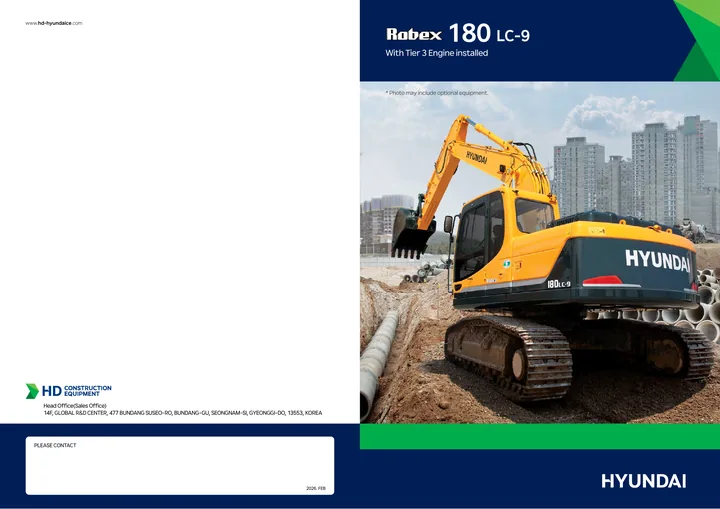 Hyundai R180LC-9 machine manual cover: Hyundai R180LC-9 Product brochure