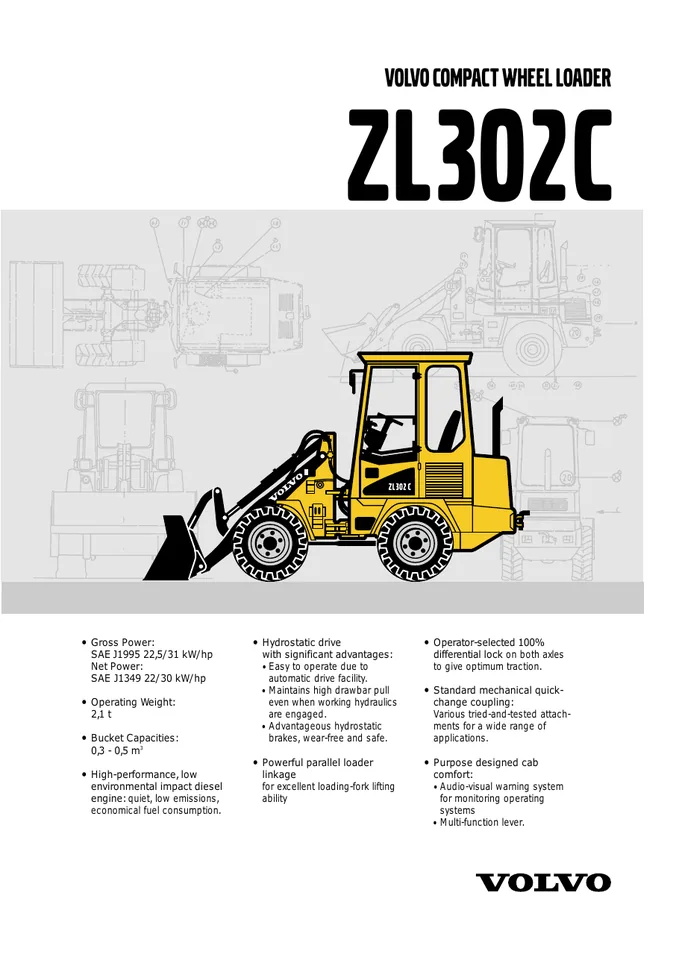 Volvo ZL302C machine manual cover: Volvo ZL302C Archived product document