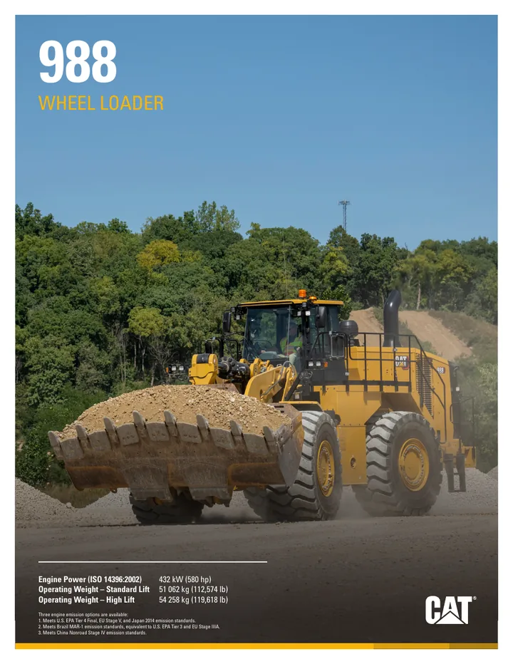 Caterpillar CAT®988 machine manual cover: Caterpillar CAT®988 Product brochure