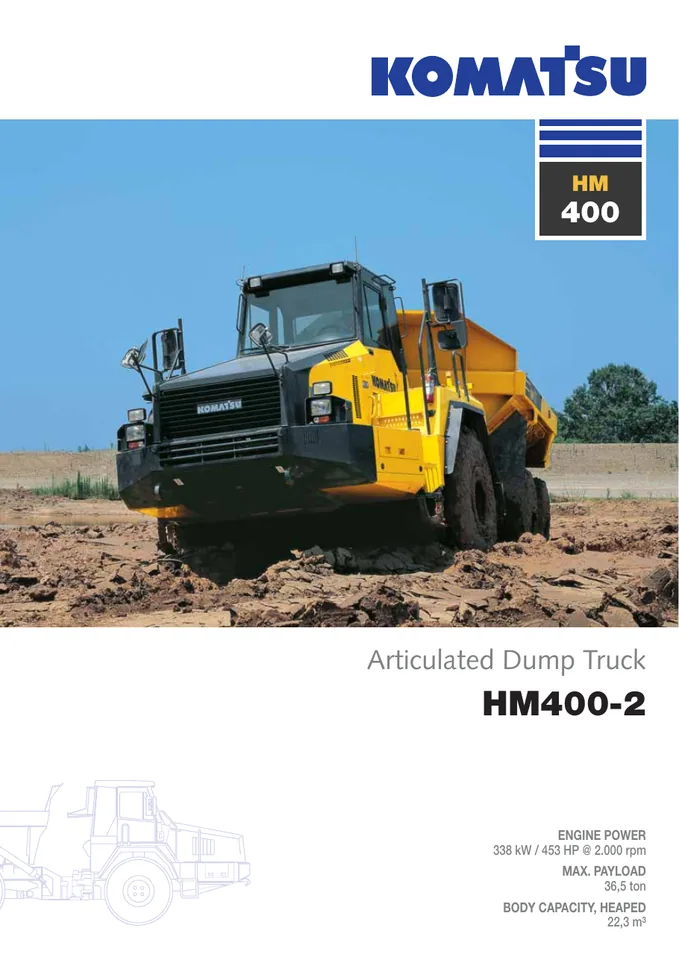 Komatsu HM400-2 machine manual cover: komatsu-hm400-2-981d7e787e58-product-brochure