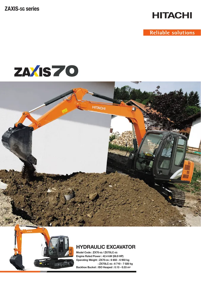 Hitachi ZX70-5G machine manual cover: Hitachi ZX70-5G Product brochure