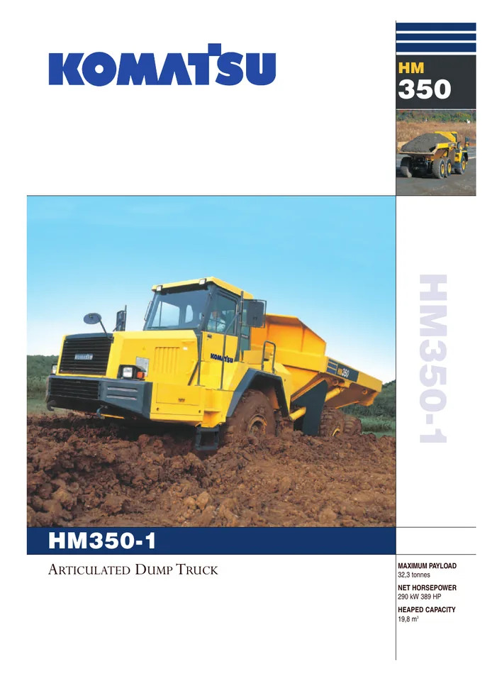 Komatsu HM350-1 machine manual cover: komatsu-hm350-1-aed1e9fae5e2-product-brochure