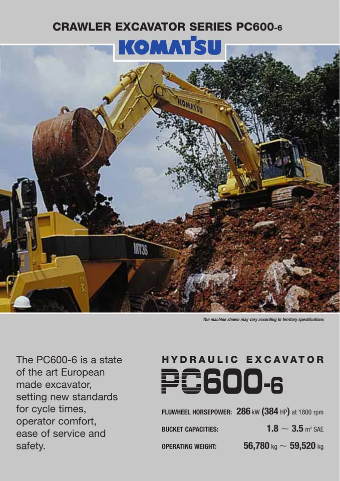Komatsu PC600-6 machine manual cover: komatsu-pc600-6-ed7251ac490a-product-brochure