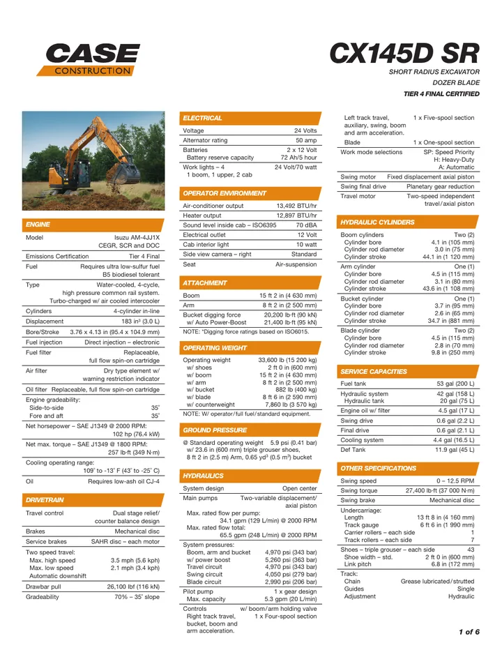 CASE CX145D SR machine manual cover