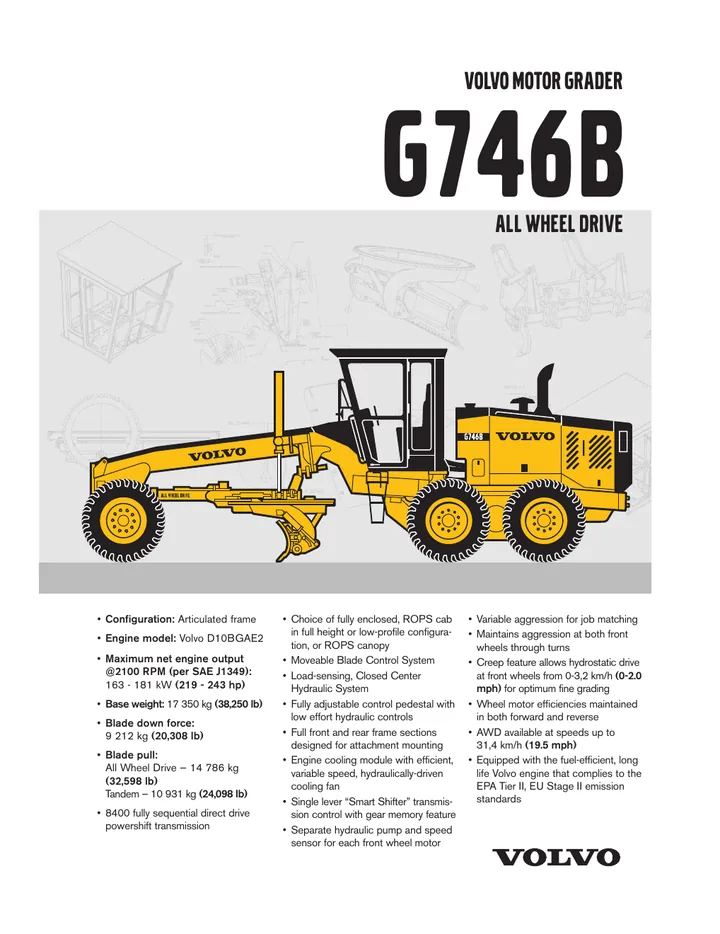 Volvo G746B machine manual cover: Volvo G746B Archived product document