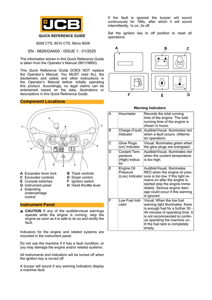 JCB MICRO 8008 machine manual cover: JCB MICRO 8008 Quick start guide