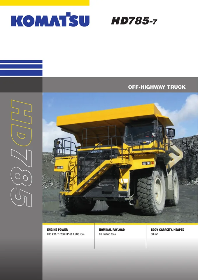 Komatsu HD785-7 machine manual cover: komatsu-hd785-7-28f6aa712fd5-product-brochure