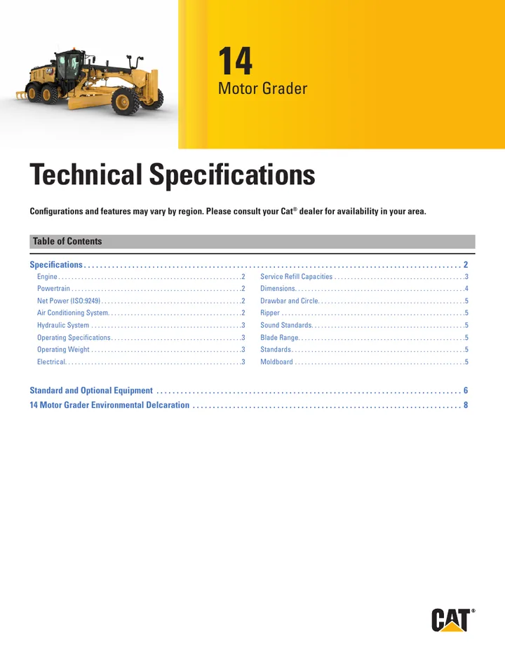 Caterpillar CAT®14 machine manual cover: Caterpillar CAT®14 Technical specification