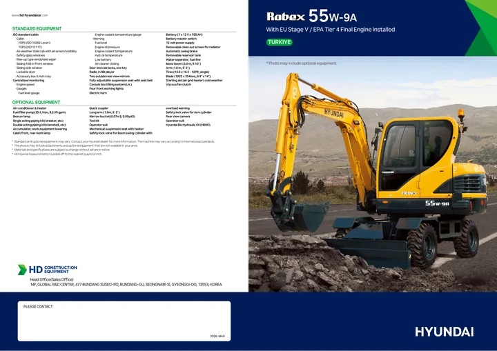 Hyundai R55W-9A machine manual cover: Hyundai R55W-9A Product brochure