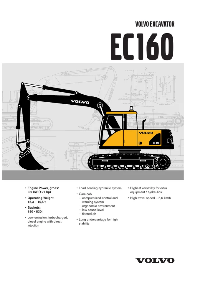 Volvo EC160 machine manual cover: Volvo EC160 Product specification