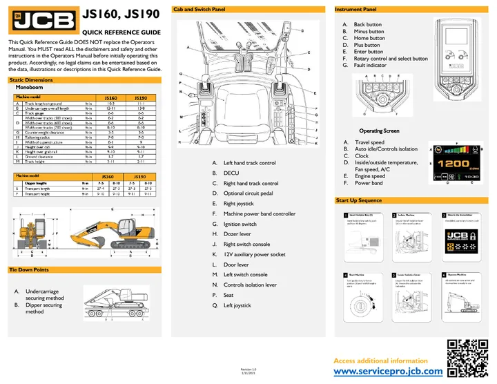 JCB JS190 machine manual cover: JCB JS190 Quick start guide
