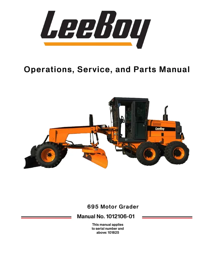 LeeBoy 695 Motor Grader machine manual cover: leeboy-695-operations-service-parts-manual