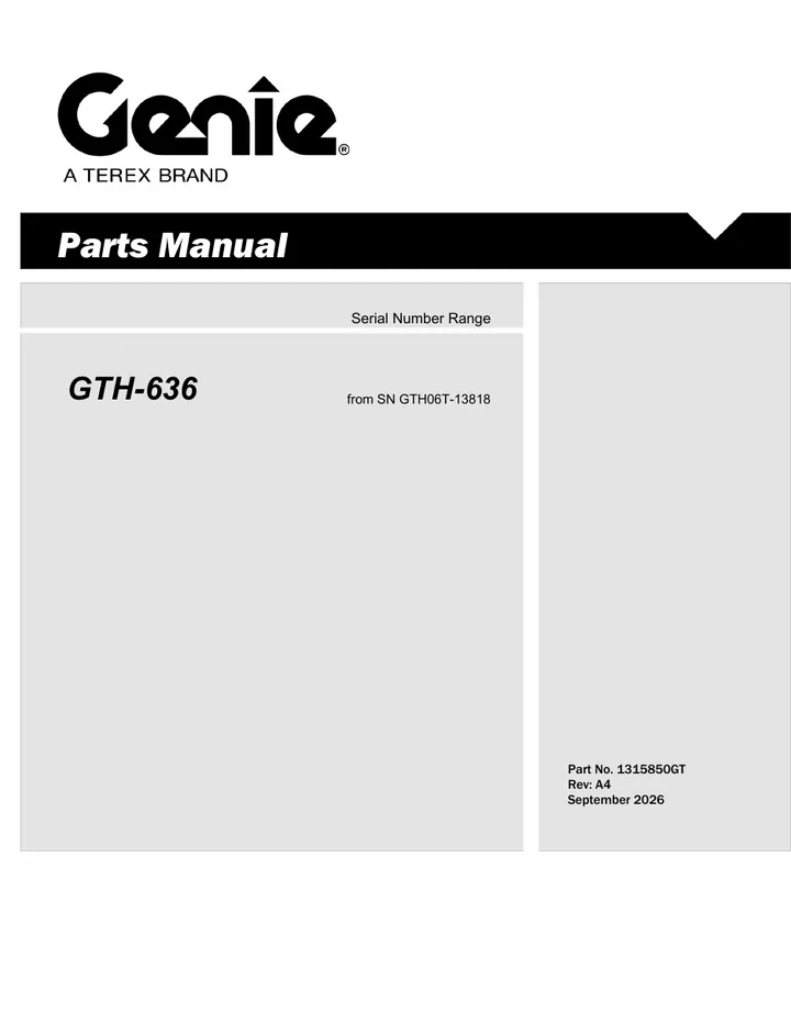 Genie GTH-636 machine manual cover: genie-gth-636-parts-manual-1315850