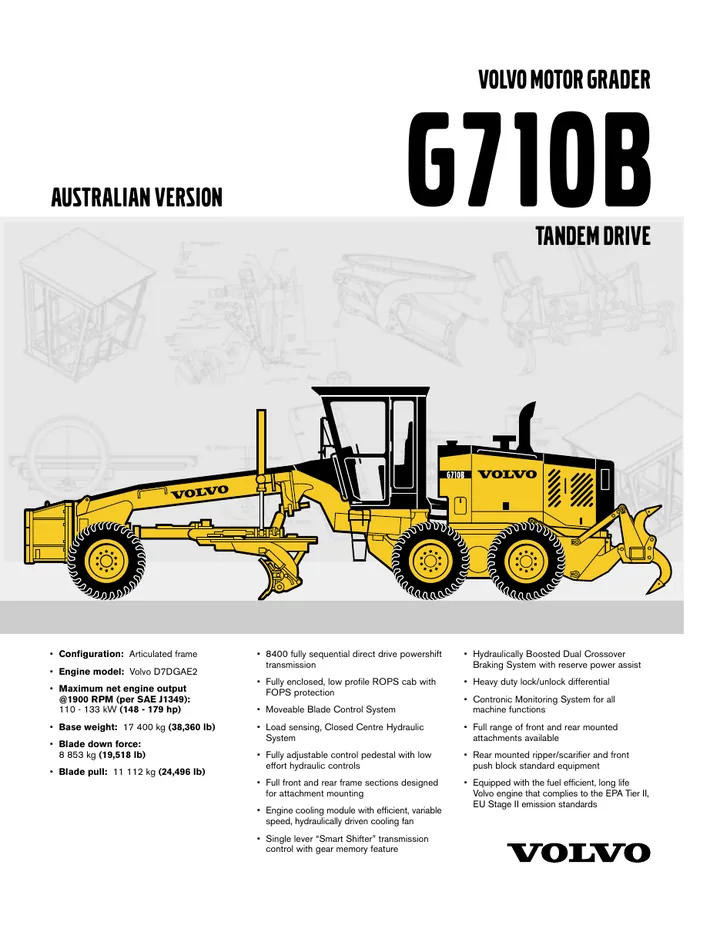 Volvo G710B machine manual cover: Volvo G710B Archived product document