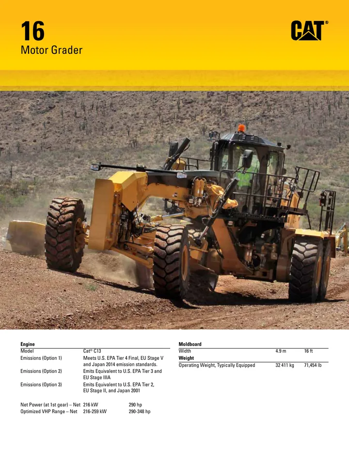 Caterpillar CAT®16 machine manual cover: Caterpillar CAT®16 Product literature