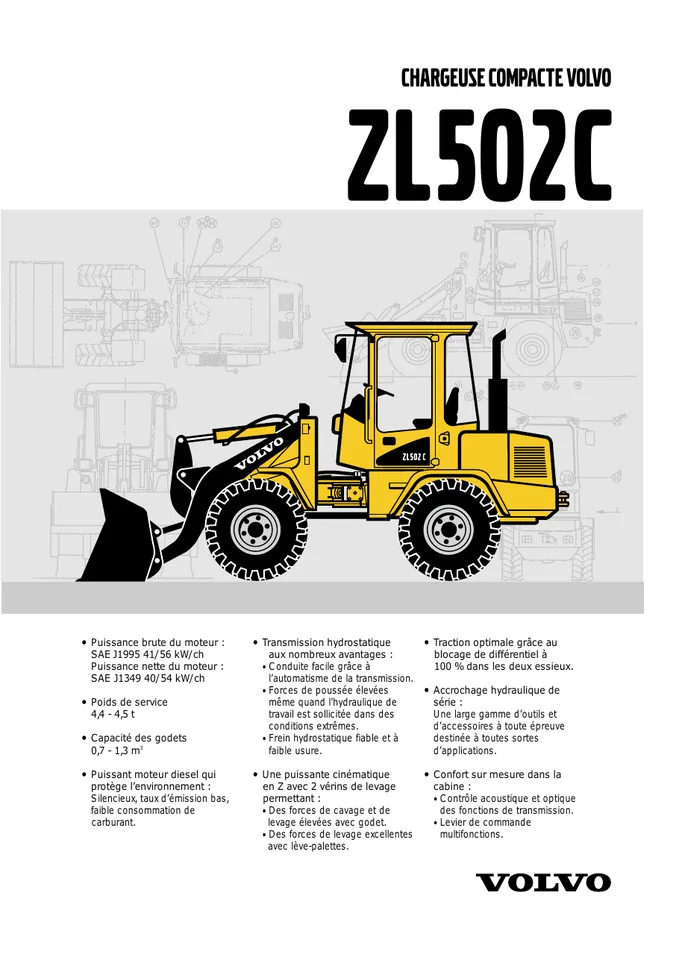 Volvo ZL502C machine manual cover: Volvo ZL502C Product brochure