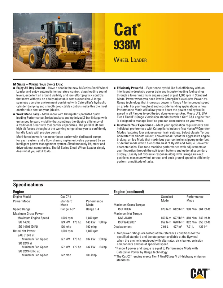 Caterpillar CAT®938M machine manual cover: caterpillar-938m-product-brochure-cm20141121-50245-32576