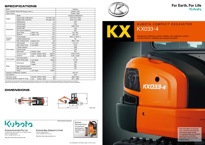 Kubota KX033-4 设备手册外胶层